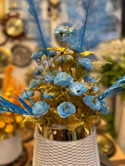 Premium Artificial Flower Arrangement in White & Gold Pot – 28” Elegant Decor with 36 Blooms & Feather Stem for Home, Office & Showrooms