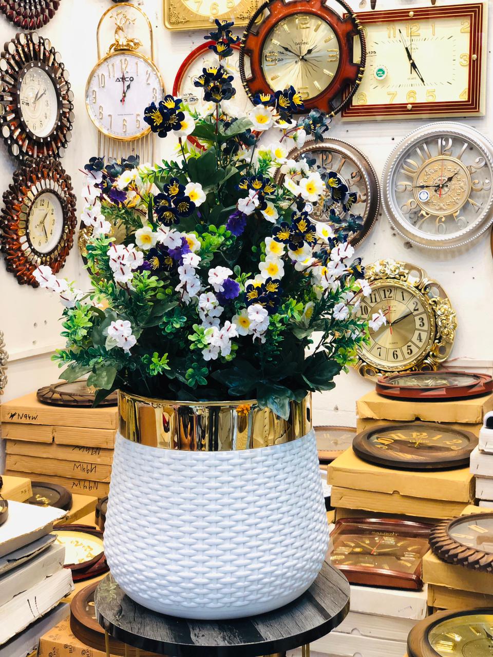 Luxury Artificial Flower Arrangement in White & Gold Pot – 30” Tall Unbreakable Plastic Vase with 100 Premium Blooms