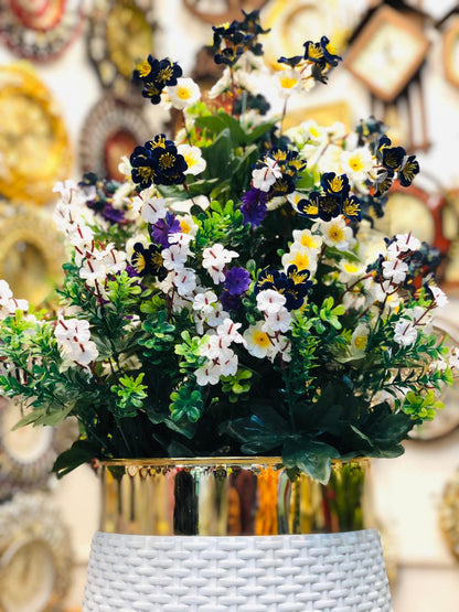 Luxury Artificial Flower Arrangement in White & Gold Pot – 30” Tall Unbreakable Plastic Vase with 100 Premium Blooms