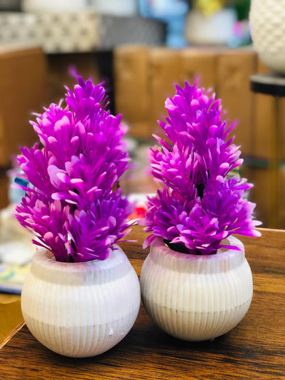 Pack of 2 Mini Artificial Plants with White Plastic Pots | 5.5” Small Decorative Greenery for Home, Office & Table Décor