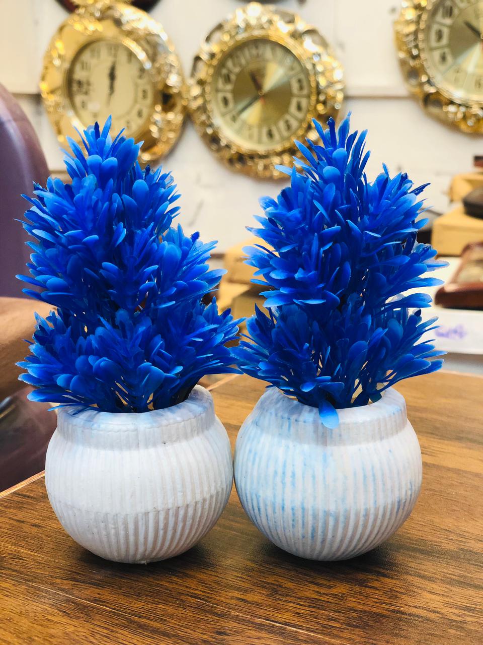 Pack of 2 Mini Artificial Plants with White Plastic Pots | 5.5” Small Decorative Greenery for Home, Office & Table Déco