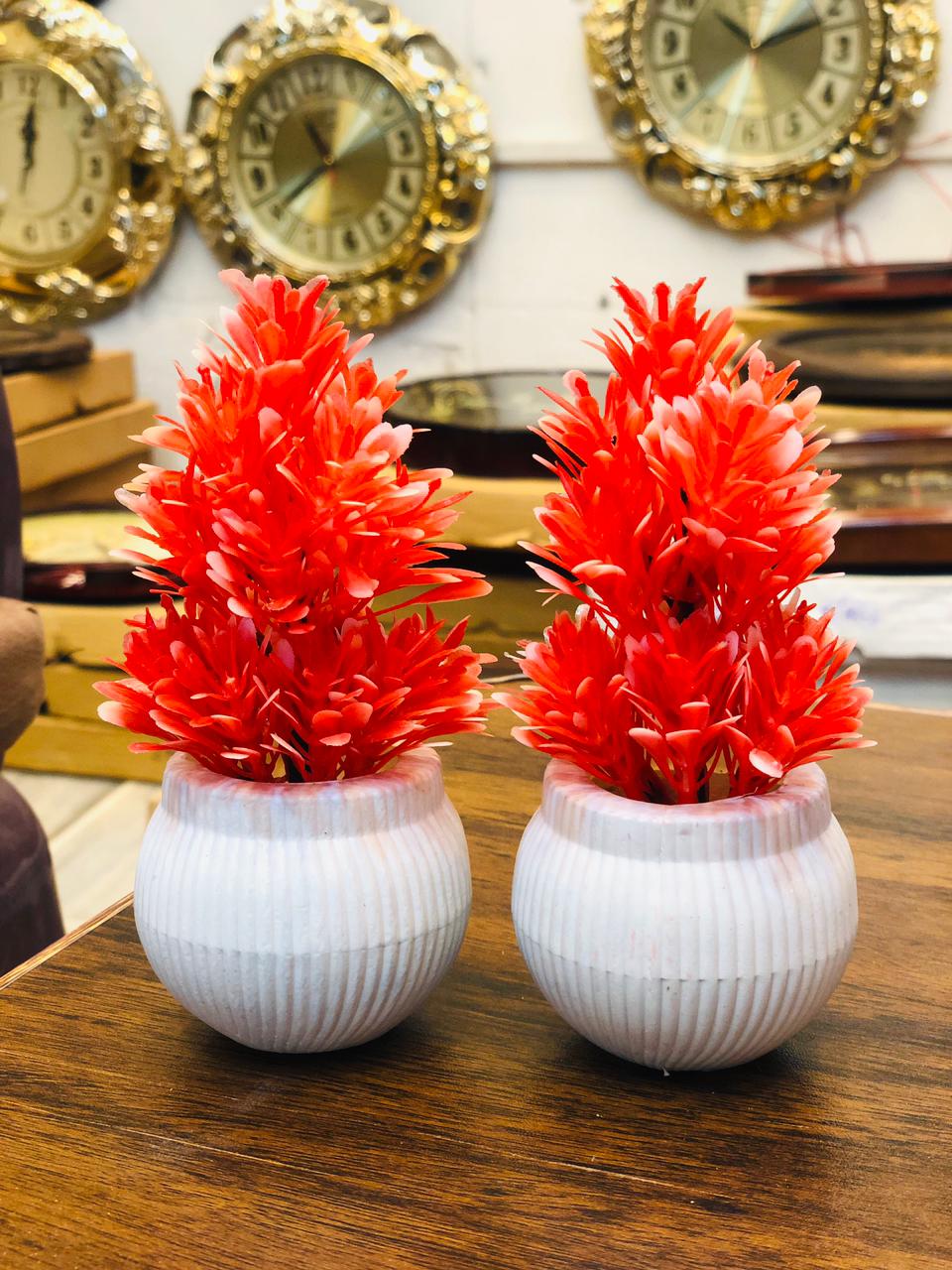Pack of 2 Mini Artificial Plants with White Plastic Pots | 5.5” Small Decorative Greenery for Home, Office & Table Déco