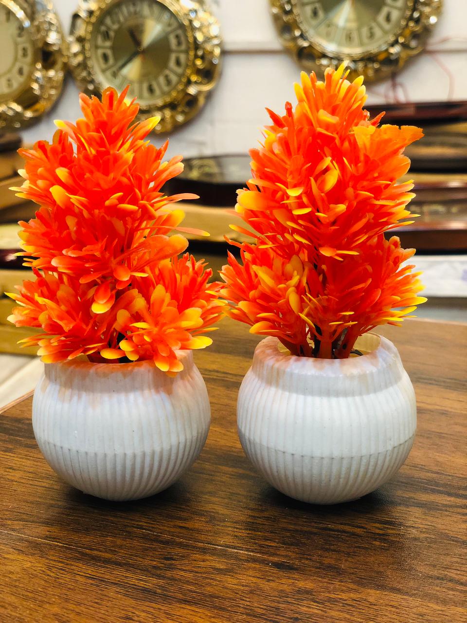 Pack of 2 Mini Artificial Plants with White Plastic Pots | 5.5” Small Decorative Greenery for Home, Office & Table Décor