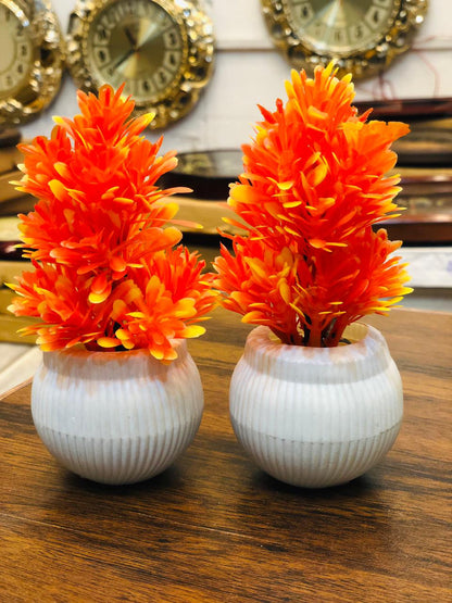 Pack of 2 Mini Artificial Plants with White Plastic Pots | 5.5” Small Decorative Greenery for Home, Office & Table Décor