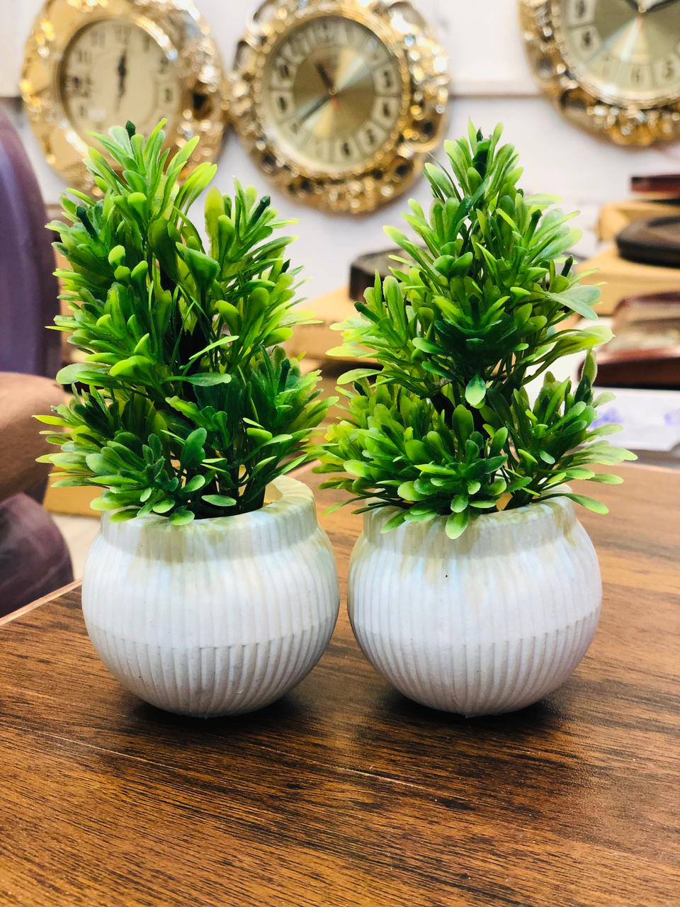 Pack of 2 Mini Artificial Plants with White Plastic Pots | 5.5” Small Decorative Greenery for Home, Office & Table Décor