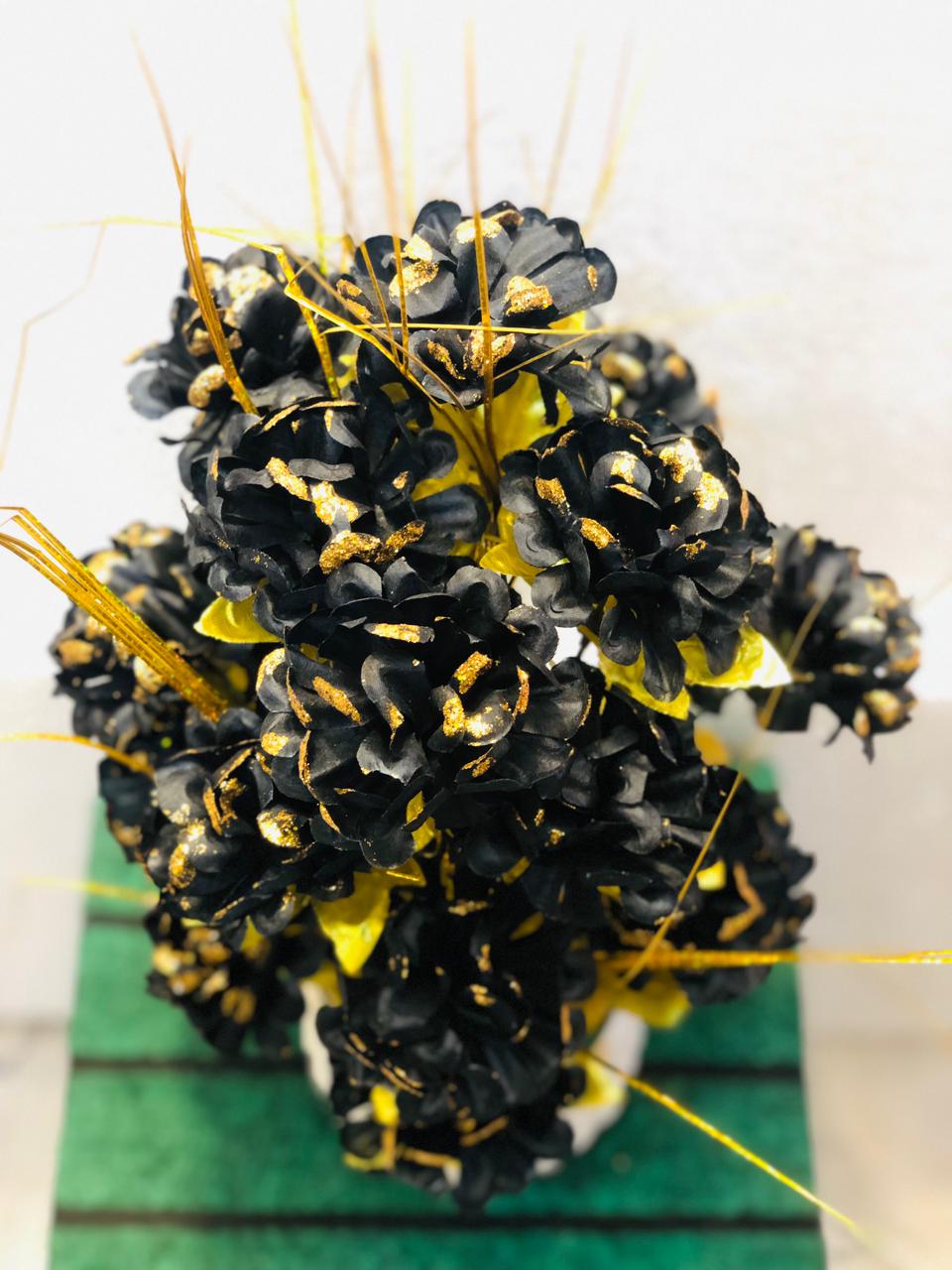 Elegant Black & Gold Artificial Flower Arrangement in Ceramic Vase