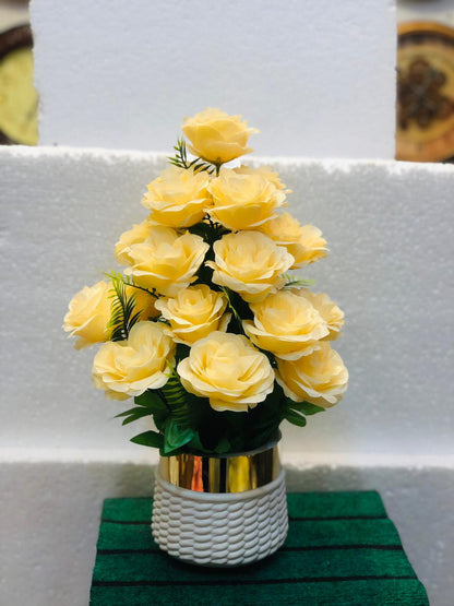 Artificial peach Rose Flower Bouquet in Unbreakable Plastic Pot – Home & Office Décor