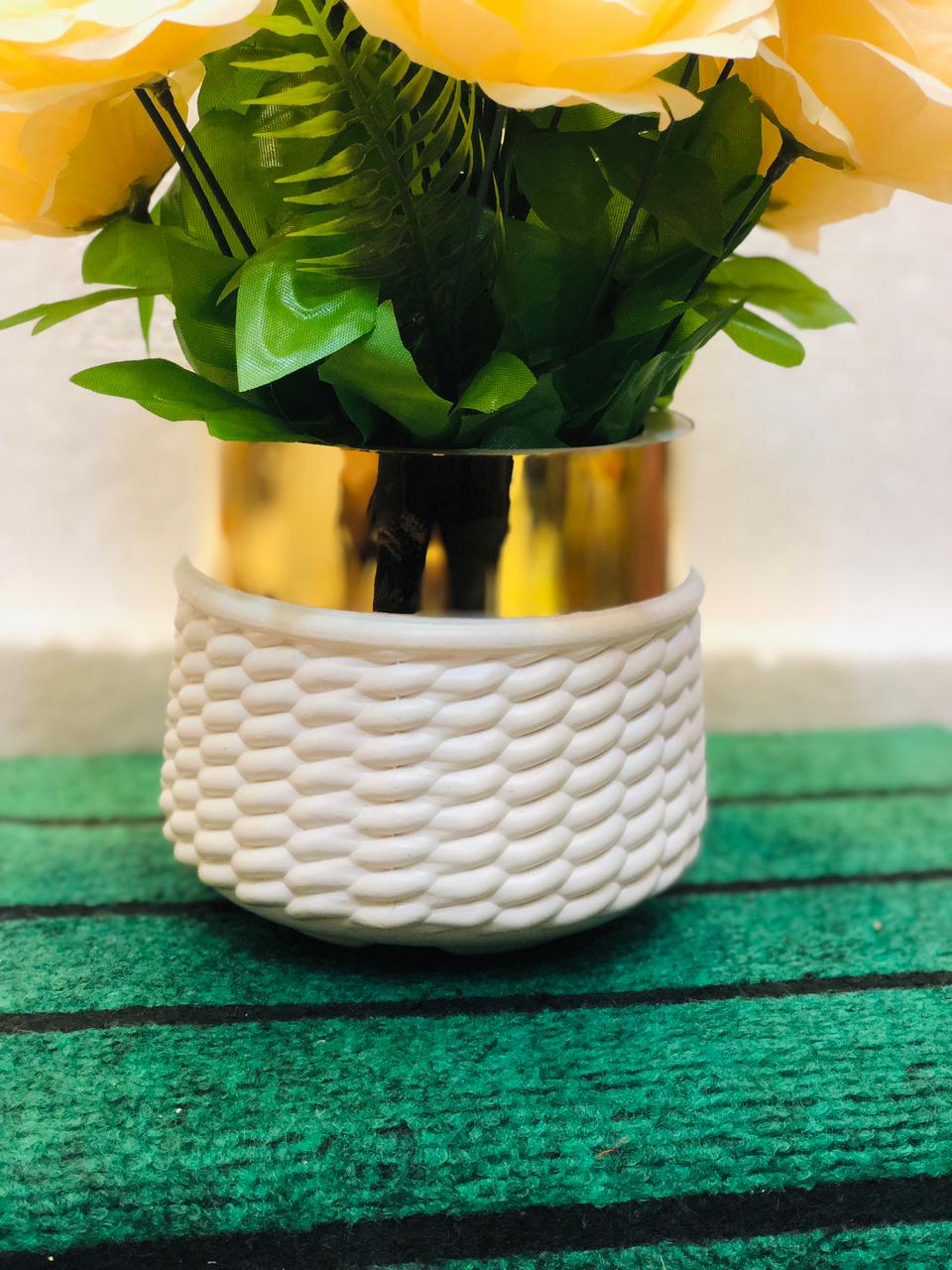 Artificial peach Rose Flower Bouquet in Unbreakable Plastic Pot – Home & Office Décor