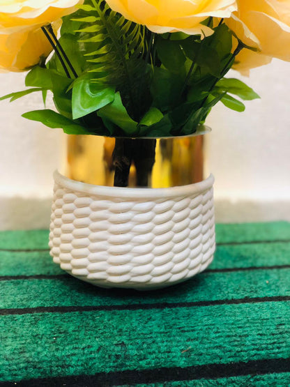 Artificial peach Rose Flower Bouquet in Unbreakable Plastic Pot – Home & Office Décor